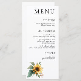Menu Watercolor Sunflower Rustic Foliage Wedding