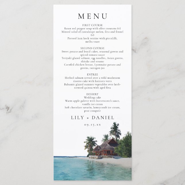 Menu Watercolor Tropical Beach Destination Wedding (Frente)