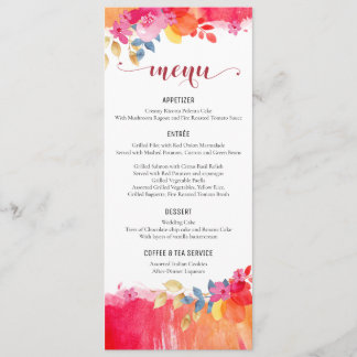 Menu Watercolor Weding Card Menus Floral Colorful