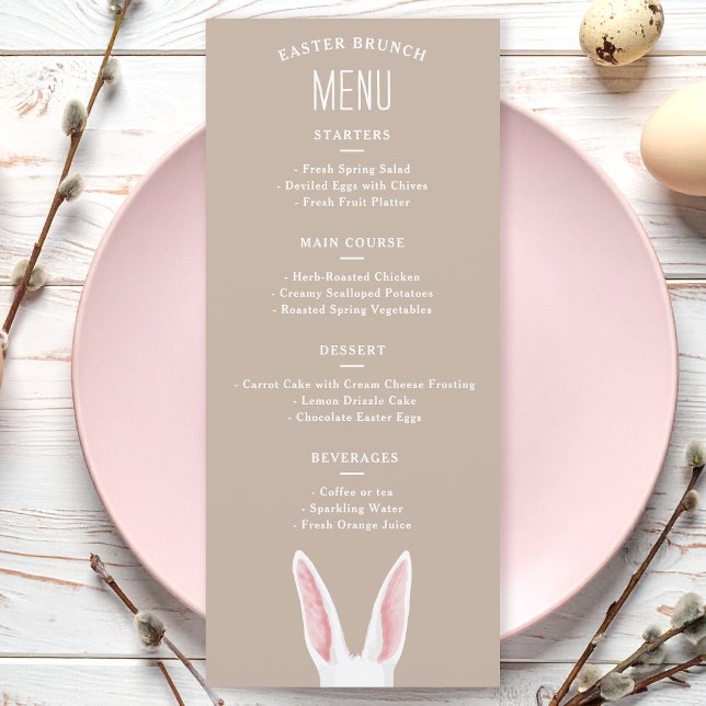 Menu Watercolor White Bunny Ears On Beige Easter Brunch (Criador carregado)