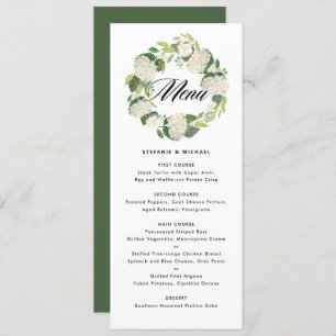 Menu Watercolor White Hydrangea Flowers Wreath Casament