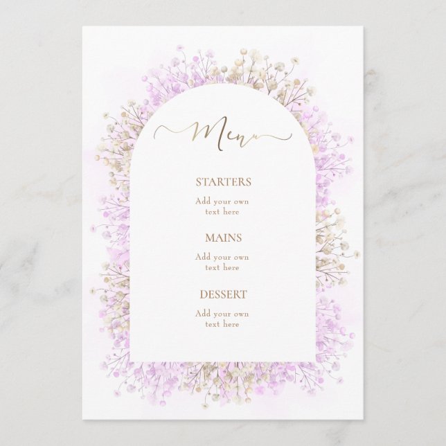 Menu watercolor white lilac flowers  (Frente)