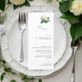 Menu Watercolor White Rose Elegant Botanical Wedding