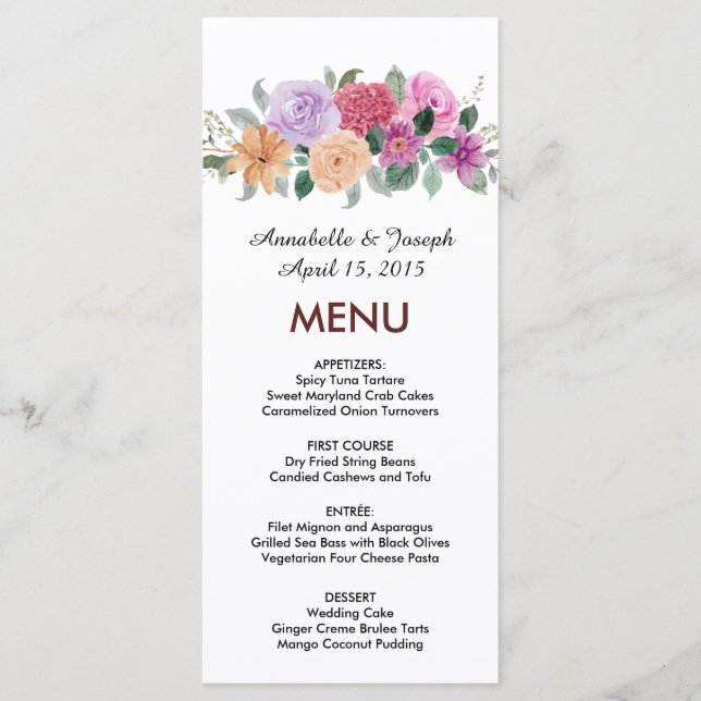 Menu watercolors Florals Modern Botanical Wedding (Frente)