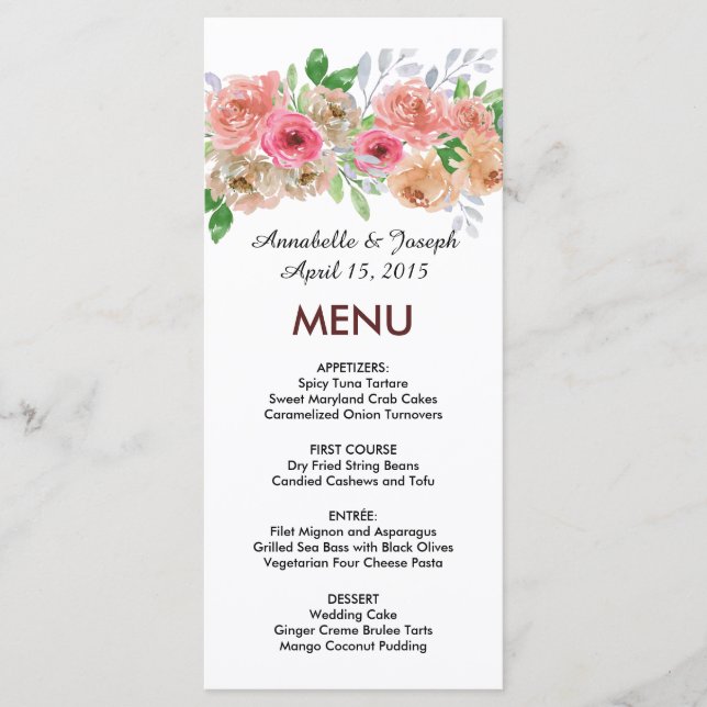 Menu watercolors Florals Modern Botanical Wedding (Frente)