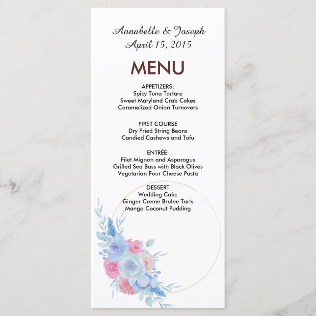 Menu watercolors Florals Modern Botanical Wedding (Frente)