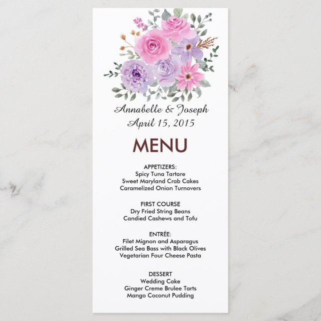 Menu watercolors Florals Modern Botanical Wedding (Frente)