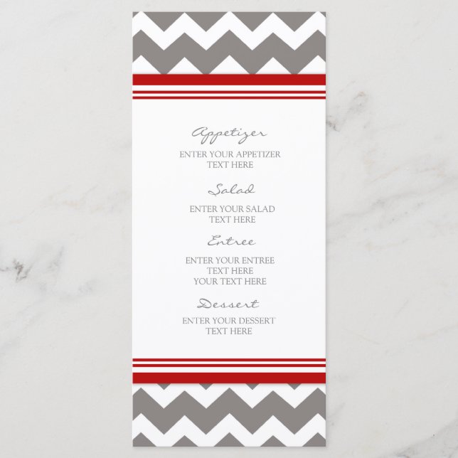 Menu Wedding Cinza Vermelha Chevron (Frente)
