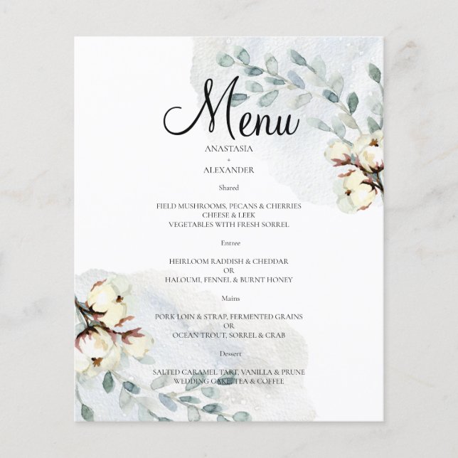 MENU WEDDING de Aquarela Orçamental. Folheto (Frente)