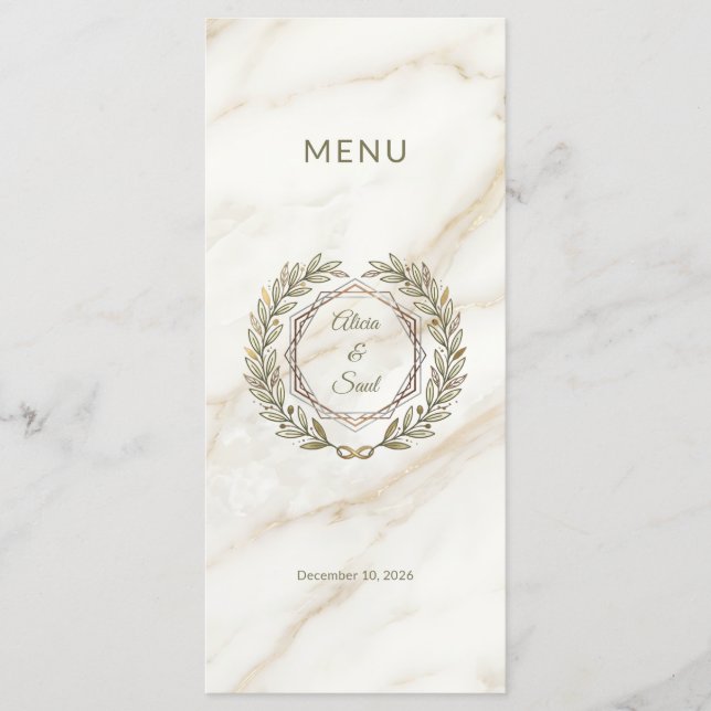 Menu Wedding Marble and Laurel / Boda Mármol y Laurel (Frente)