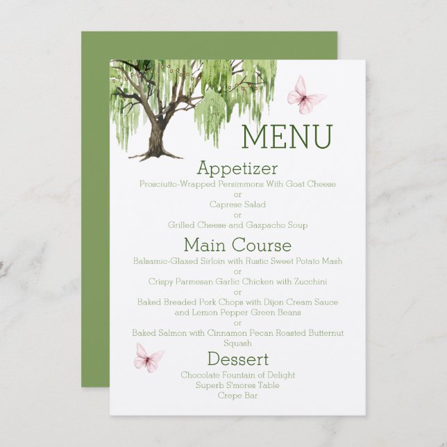 Menu Weeping Willow Wedding Suite 4,5" x 6,25" (Frente/Verso)