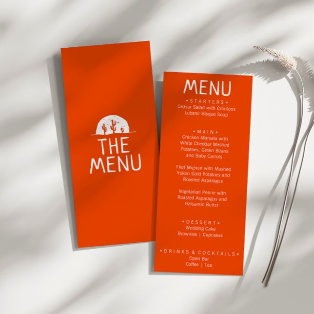 Menu Western Burnt Orange Hand Desenhou Casamento Moder (Criador carregado)