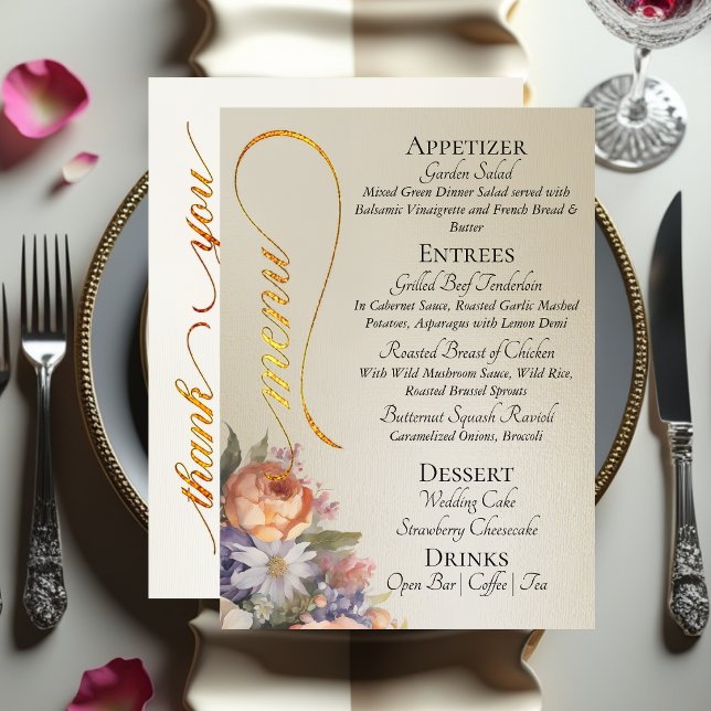 Menu Wheat - Monogram, Wildflowers & Thank You  (Criador carregado)