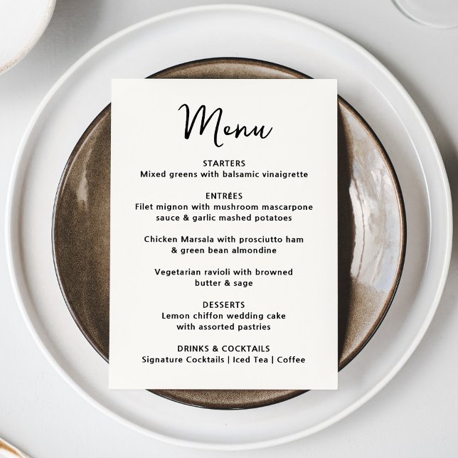 Menu Whimsical Black Heart Wedding (Criador carregado)
