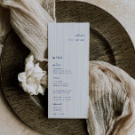 Menu Whimsical Blue Place Card<br><div class="desc">Um minimalista azul, cartão de visita de casamento e cardápio. Recursos, tipografia azul francesa e fundo padrão de listras azul-claro. Fontes e cores de fundo podem ser personalizadas. Observe que os nomes de convidados devem ser inseridos e adicionados ao seu carrinho individualmente.</div>