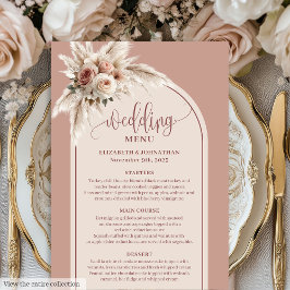 Menu Whimsical Boho Dusty Pink Pampas Floral Wedding