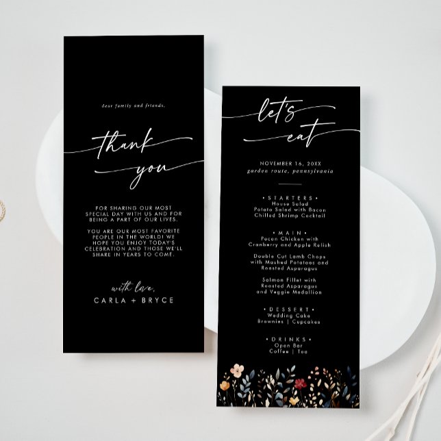 Menu Whimsical Boho Wildflower Thank You and Wedding (Criador carregado)
