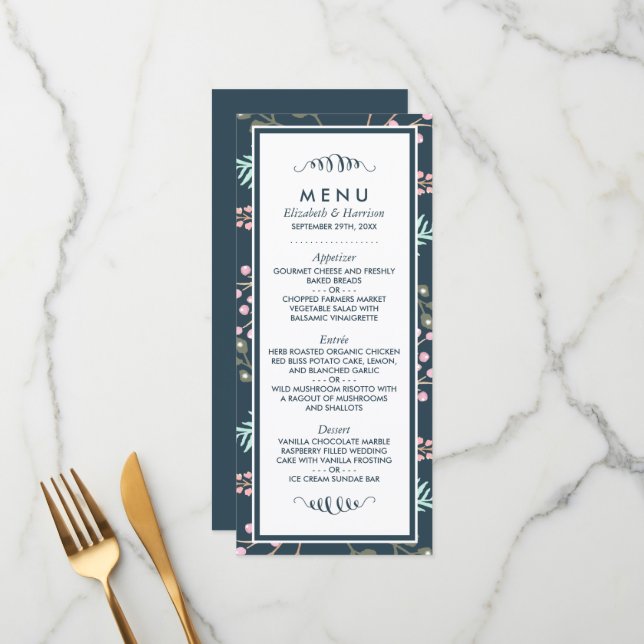 Menu Whimsical Botanical Berry Wedding (Frente/Verso In Situ)
