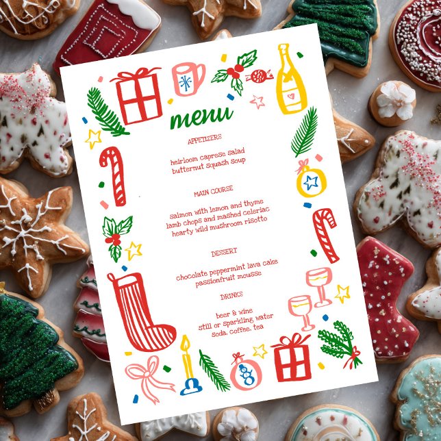 Menu Whimsical Christmas Holiday Party Cute Custom  (Whimsical Christmas Holiday Party Cute Doodles Custom Menu
)