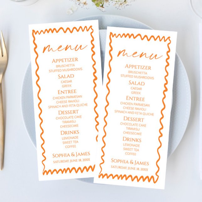Menu Whimsical Citrus Orange Wavy Border Wedding (Criador carregado)