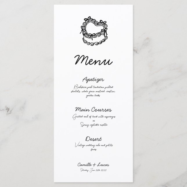 Menu Whimsical Drawn Cake Wedding (Frente)