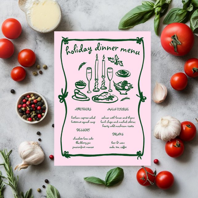 Menu Whimsical Girly Christmas Holiday Dinner Party (Whimsical Girly Christmas Holiday Dinner Party Menu Pink Green
)
