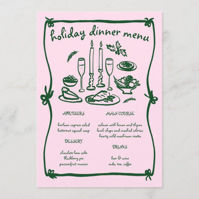 Menu Whimsical Girly Christmas Holiday Dinner Party (Frente)