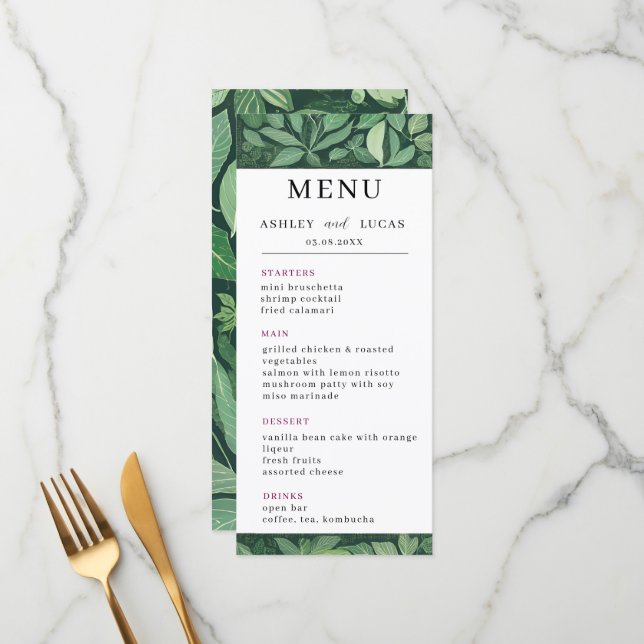 Menu Whimsical Green Deixa Casamento (Frente/Verso In Situ)