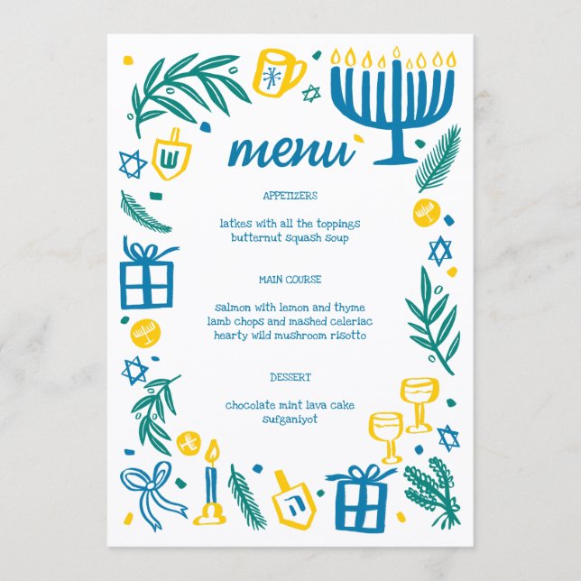 Menu Whimsical Hanukkah Holiday Party Cute Custom Diner (Frente)