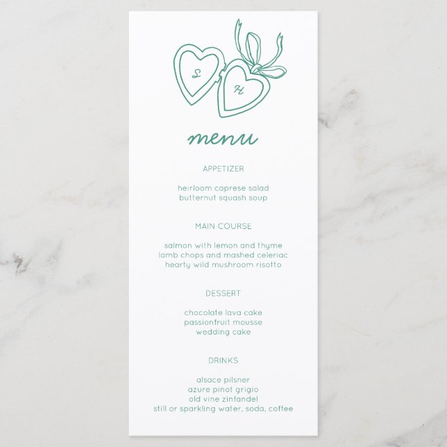 Menu Whimsical Heart Locket Doodle Sketch Modern CUSTOM (Frente)