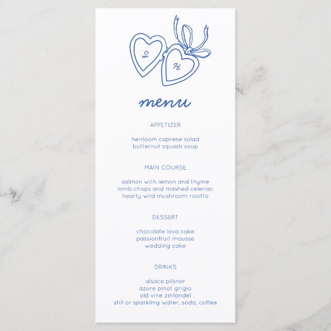 Menu Whimsical Heart Locket Doodle Sketch Modern CUSTOM (Frente)