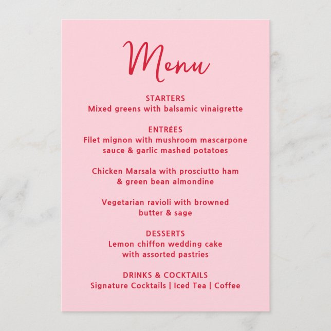 Menu Whimsical Pink and Red Heart Wedding (Frente)