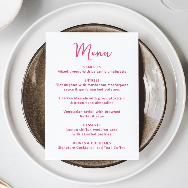 Menu Whimsical Pink Heart Wedding (Criador carregado)