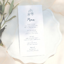 Menu Whimsical Retro Doodle Blue Stripes Wedding