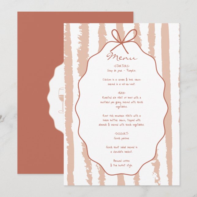 Menu Whimsical Stripes Handwritten Painted Wedding  (Frente/Verso)
