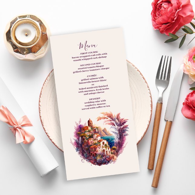 Menu Whimsical Watercolor - Itália - Casamento M (Criador carregado)