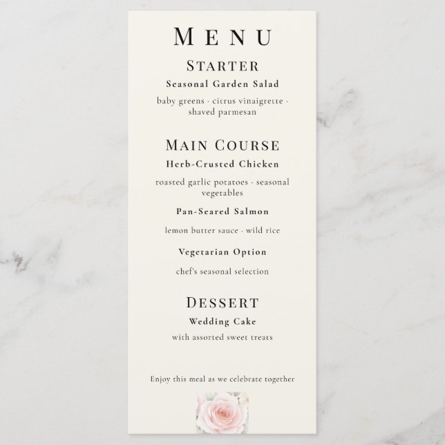 Menu Whispered Petals Elegant Minimalist Wedding (Frente)
