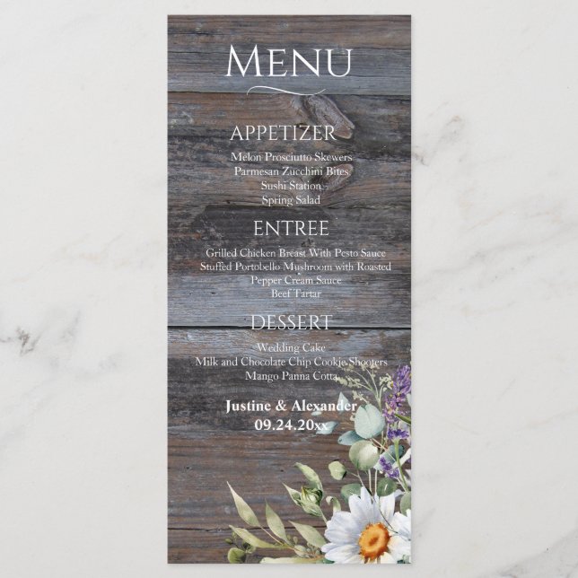 Menu White Daisy Wedding (Frente)