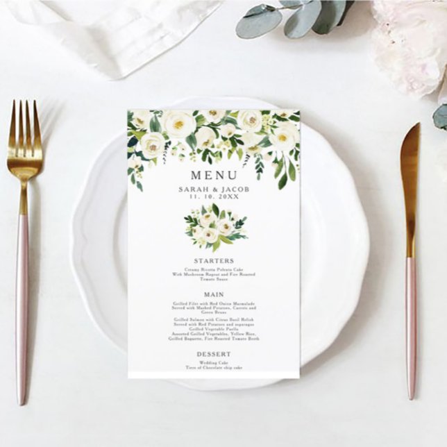 Menu White Floral Greenery Wedding (Criador carregado)