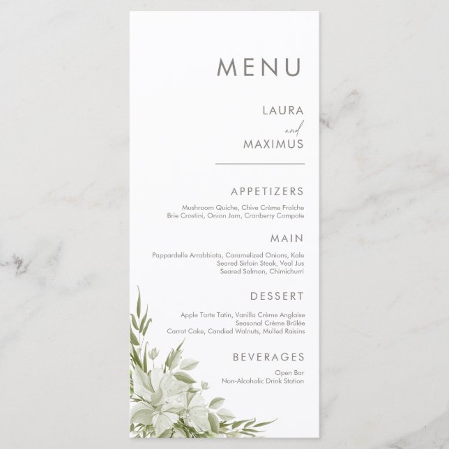 Menu White Floral Greenery Wedding (Frente)