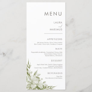 Menu White Floral Greenery Wedding