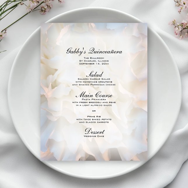 Menu White Floral Quinceañera (Criador carregado)