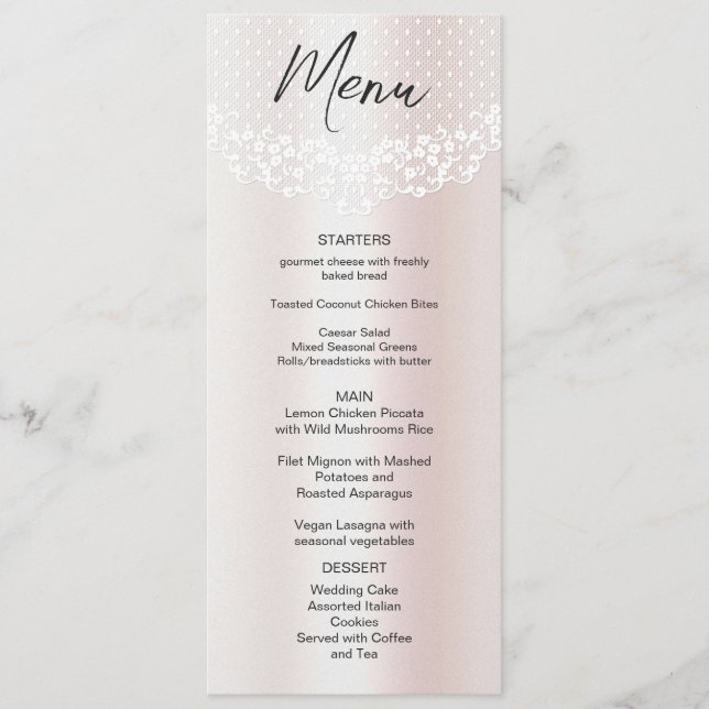 Menu White Lace Floral Weding (Frente)