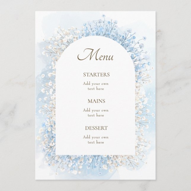 Menu white pastel blue flowers (Frente)
