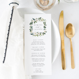 Menu White Peony Casamento de Mola Floral de Aquarela