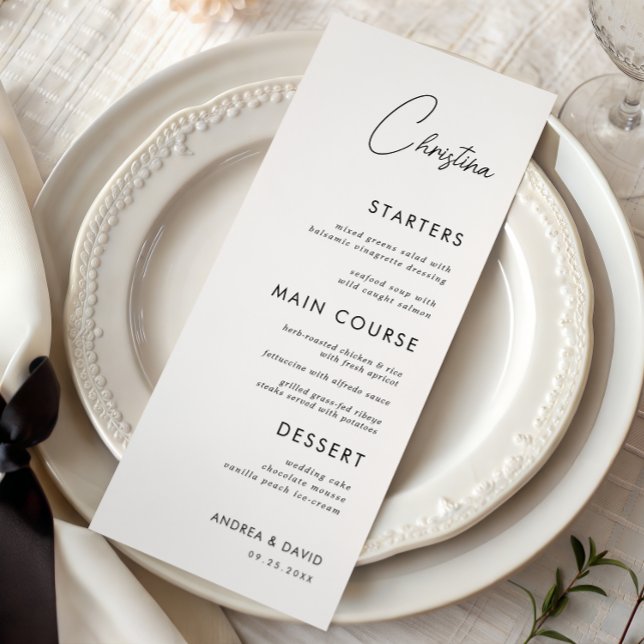 Menu White Place Card com nome de convidado person (Criador carregado)