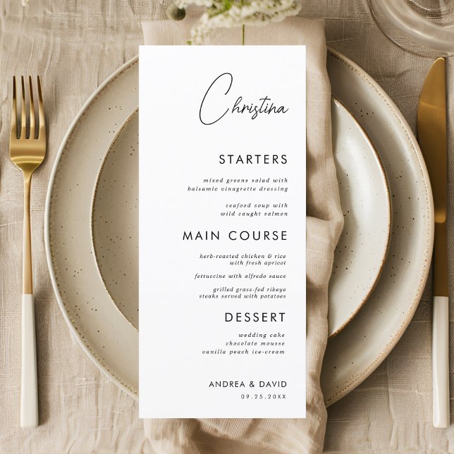 Menu White Place Card com nome de convidado person (Criador carregado)