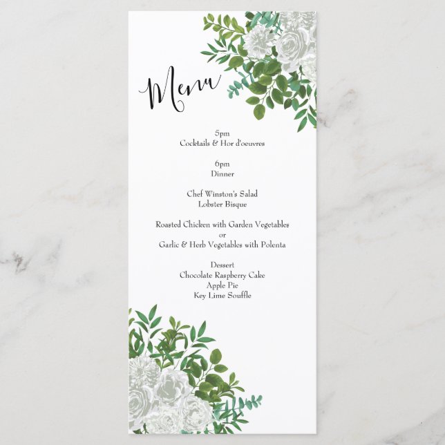Menu White Rose Wedding Floral Classic (Frente)