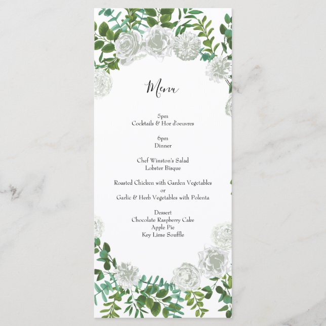 Menu White Rose Wedding Floral Classic (Frente)