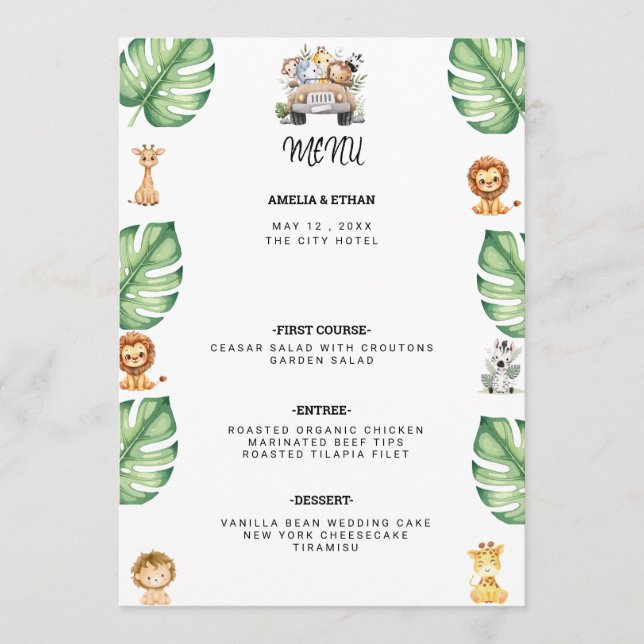 Menu Wild One Jungle Safari Birthday for Boys (Frente)